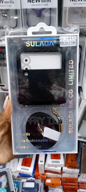 Galaxy Z Flip4 Case With Card Holder Strap Luxury Case-Black