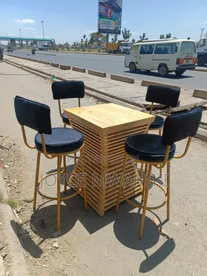 Bar Set of 4 Chairs and a Wooden Table, 