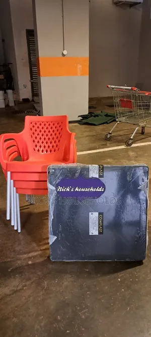 Red Plastic Chairs With Square Plastic Table