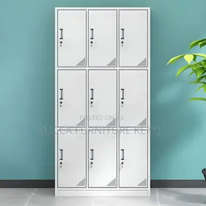 Cabinets:9-Locker Modern Style Metal Wardrobe White Cabinet