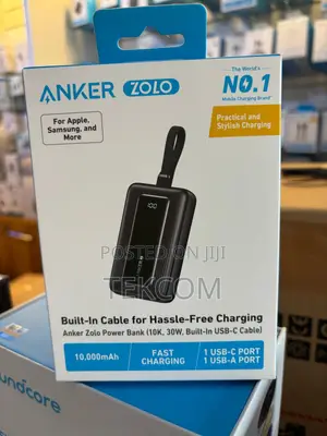 Anker Zolo 10000mah 30w Power Bank With Built-in Usb-C Cable