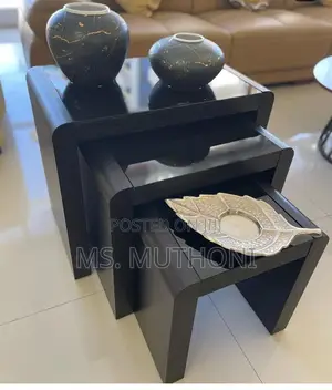 *Black 3 in 1 Marble Coffee Tables Set