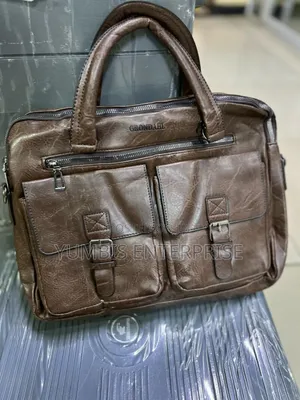 Dark Brown Double Pockets Laptop Leather/Shoulder Bags at 1800