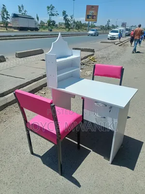 Manicure Set, White Board Table, 2 Pink Chairs 