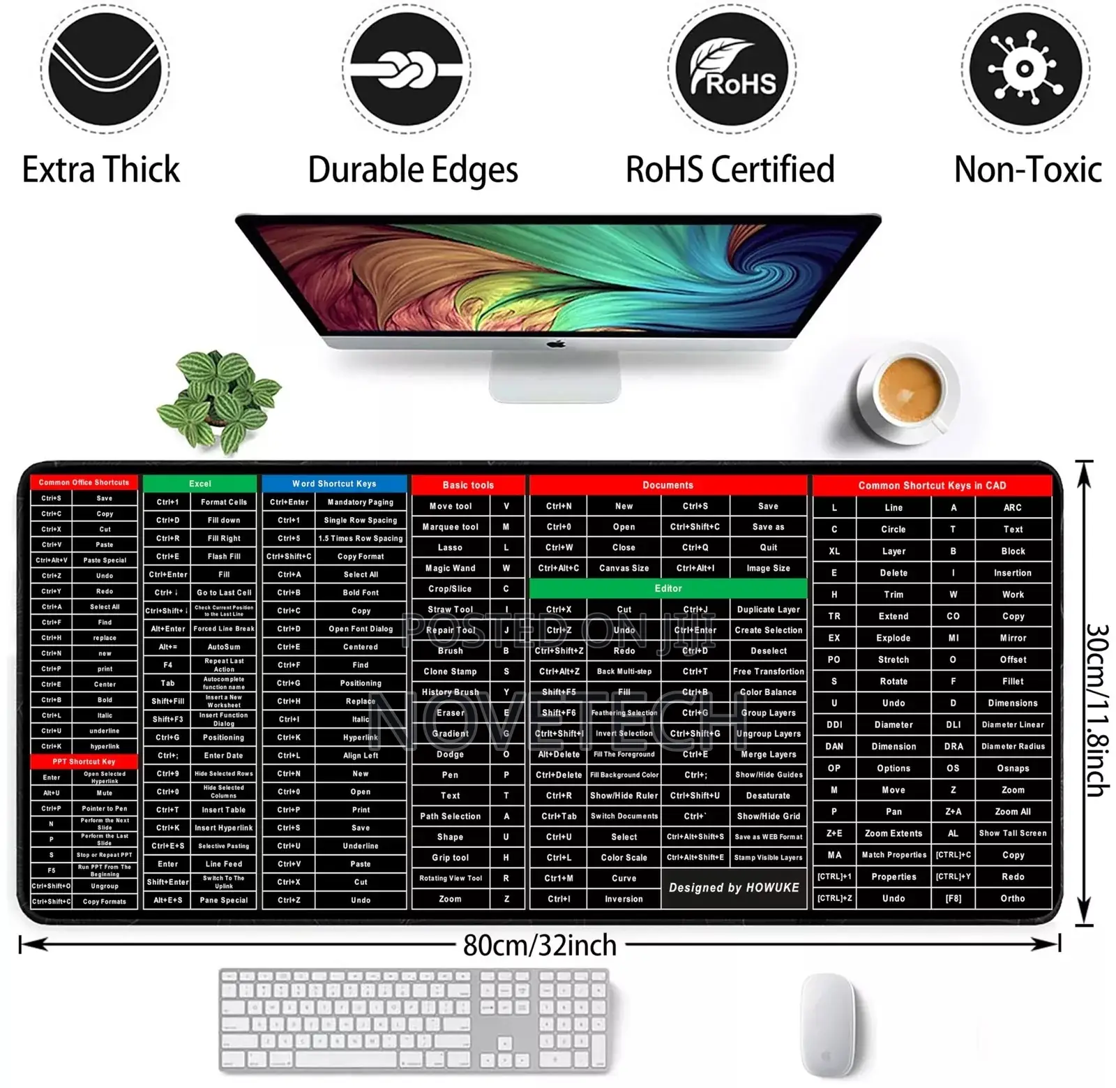 Large Mouse Pad Shortcut Keys Desk Pad Mat Non Slip Mousepad