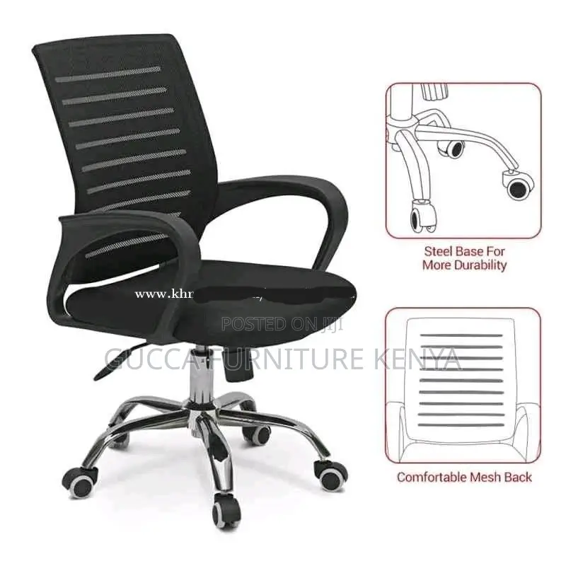 Office Chairs: Black Mid Back Strong Mesh Fixed Arm Chair