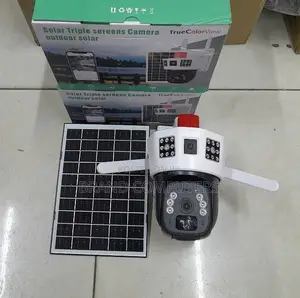 Tripple Lens 4g Simcard Solar Powered PTZ Camera With Siren
