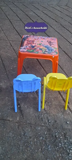 Yellow Blue and Orange Kids Plastic Chair and Plastic Table