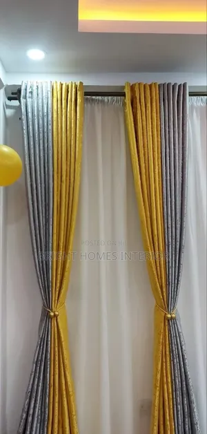 Curtains Light Grey and Gold Curtain Available