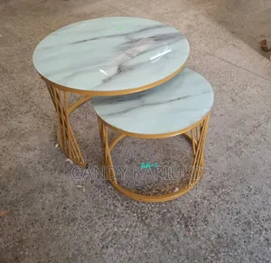 Marble Top Nesting Stools With Golden Legs