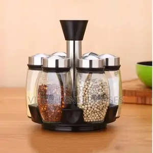7pcs Rotating Stainless Steel Glass Cruet Spice Jar