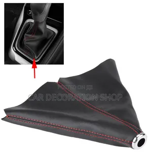Leather Black Red Stitches Manual Gear Shift Knob Cover