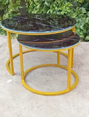 2 in 1 Round Marble Nesting Coffee Tables(Glass Effect ).
