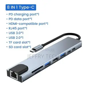 8-in-1 Type-C Hub - 40gbps Hdmi, Usb C A,Ethernet,Sd/Tf