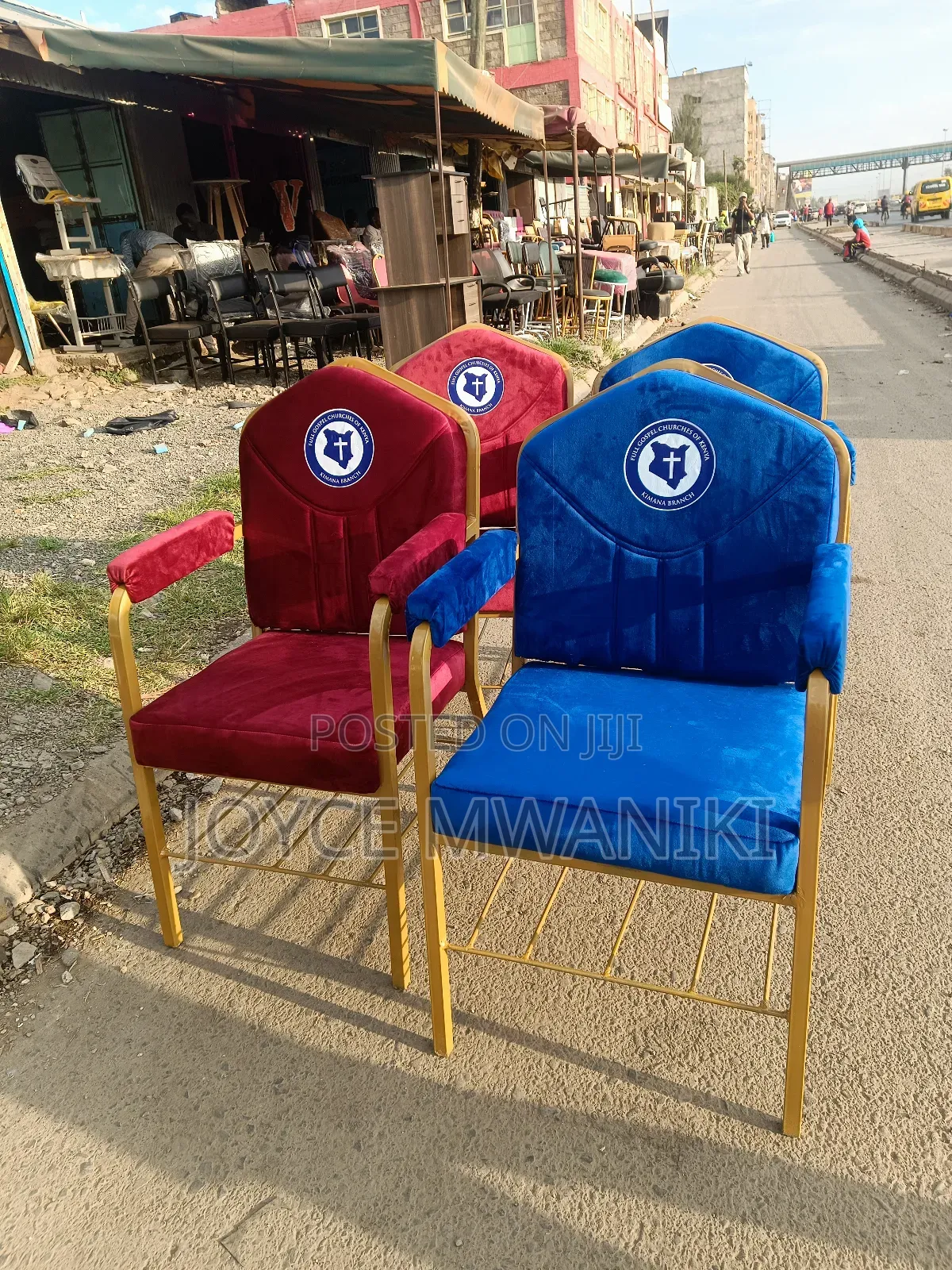 Blue and Red Church Chairs, With Armrest 