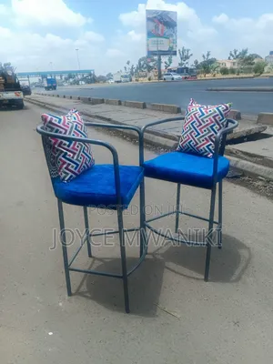 High Counter Stoool or Kitchen Stools, Blue With a Pillow 
