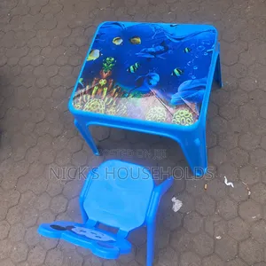 Blue Plastic Kids Chairs and a Table Set
