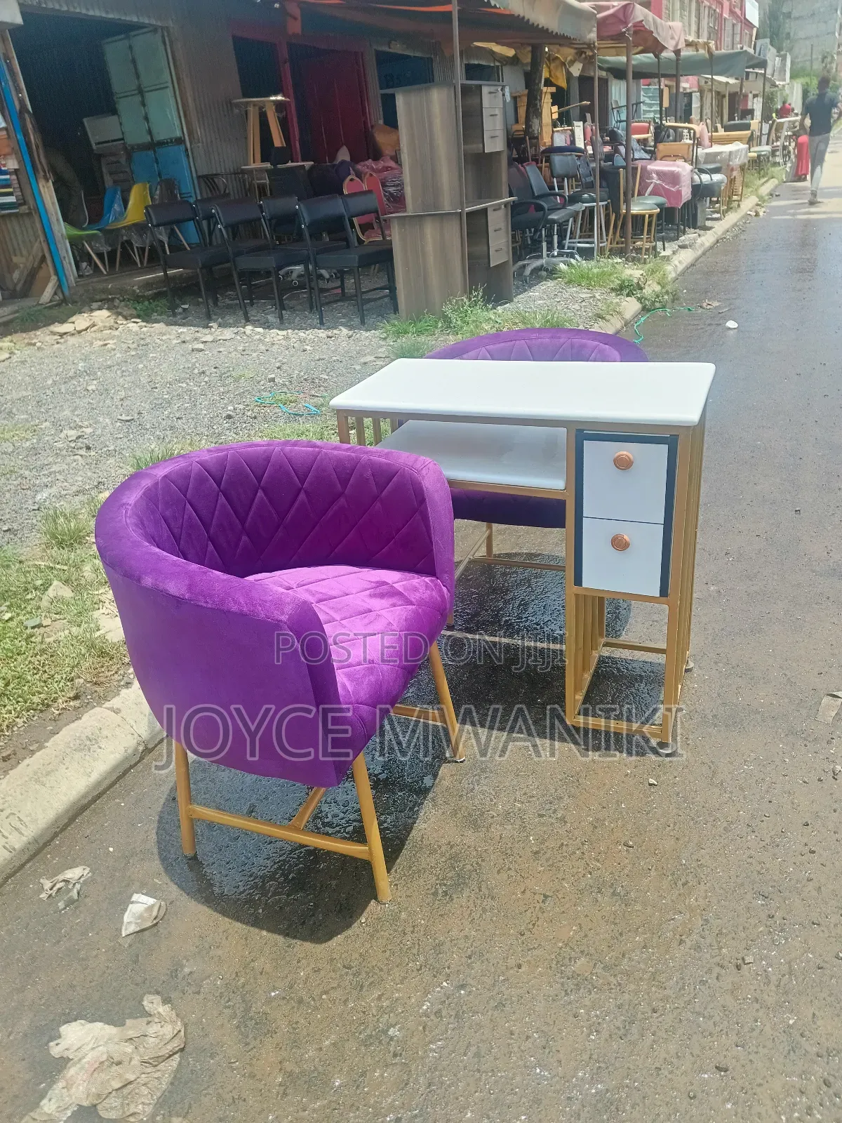 Manicure Set, Purple Seats, White Marble Table, 