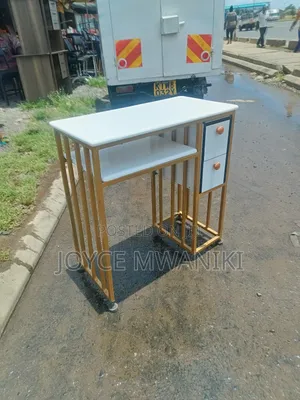 Manicure Table, White/ Gold With Marble Tops ,