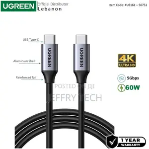Ugreen Usb-C 3.1 Gen1 Male to Male Cable at 60hz, 60w, 1.5m