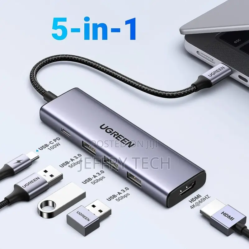 Ugreen 5-in-1 Usb-C Hub Docking Station, 3x Usb3.0 + 60hz