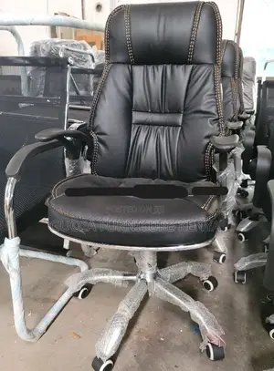 Office Chairs: Generic Leather Lumber Office Chair in Black