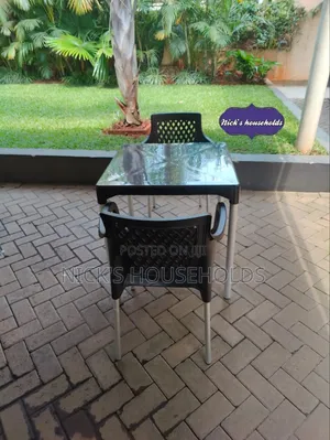 Black Complast Plastic Table With Two Plastic Chairs Set