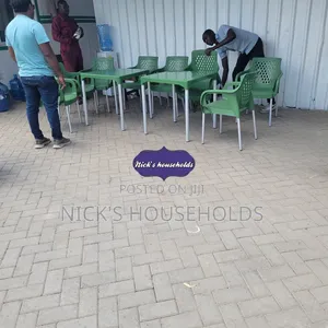 8 Pieces Plastic Chairs + 2 Plastic Table With Metal Legs
