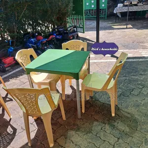Green Square Plastic Table Plus 4 Cream Plastic Chairs Set