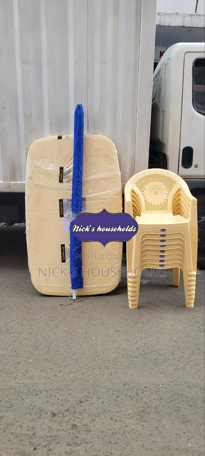 Kenpoly Plastic Chairs Plus Plastic Table With Umbrella