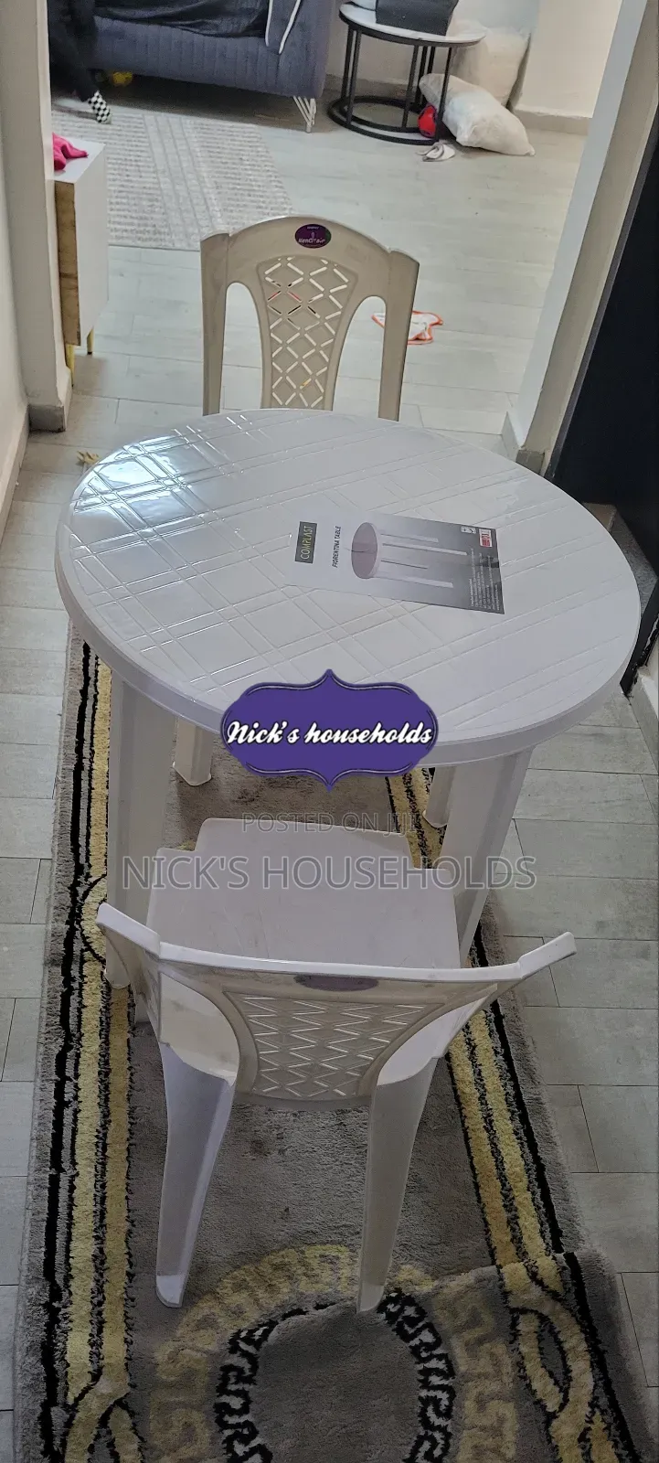 White Round Plastic Table With 2 Armless Plastic Chairs Set
