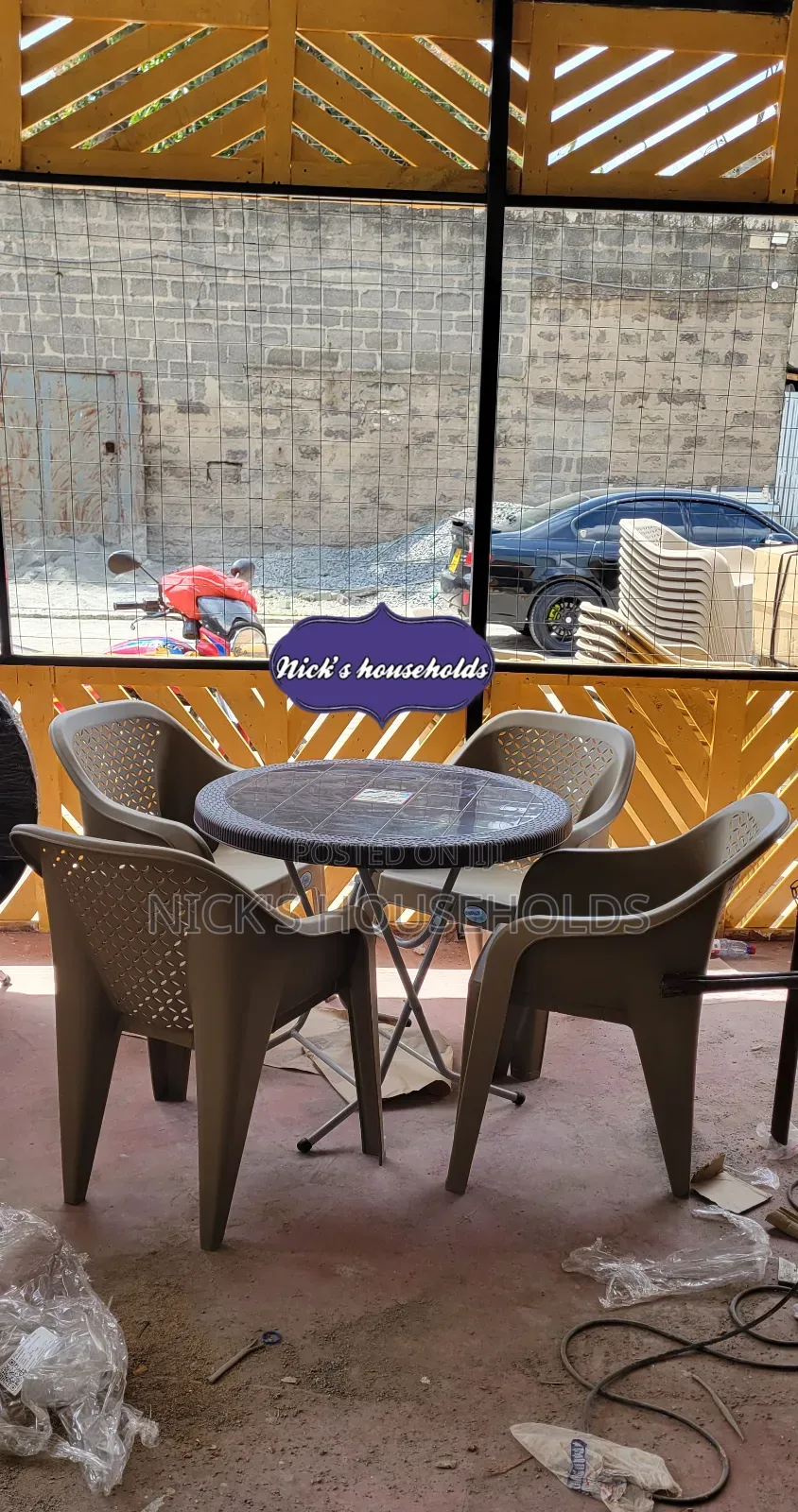 Hotel Foldable Plastic Table With 4 Plastic Chairs Set