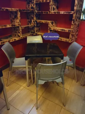 Square Plastic Table With 4 Armless Plastic Chair With Metal