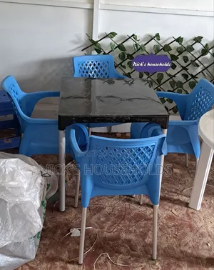 Rosa Plastic Chairs With Armrest (Blue) With a Plastic Table