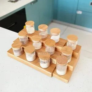 Expandable Wooden 3-Tier Rack With 12 Spice Jars