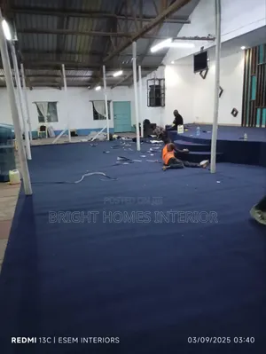 Delta Blue Carpet Being Installed Church Altar Carpet