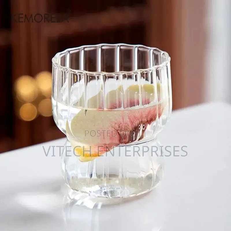 Glass Cup Cute Stripes Fat Cup