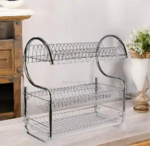 3-Tier Chrome Dish Drying Rack With Cutlery Holder