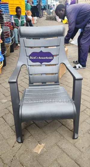 Gray Relaxing Plastic Chair With Arms and High Backrest