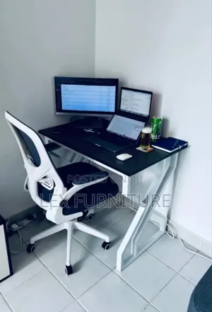 Metallic Office Desk Plus White Office Chair