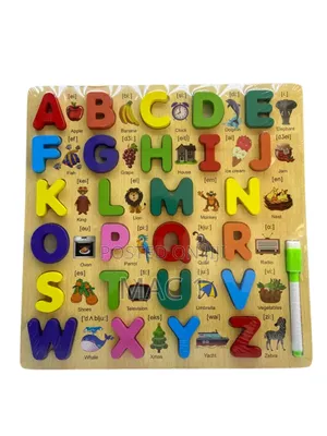 Wooden Alphabet Puzzle Board With 3d Letters and Marker