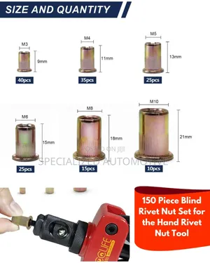 150 Piece Blind Rivet Nut Set for the Hand Rivet Nut Tool