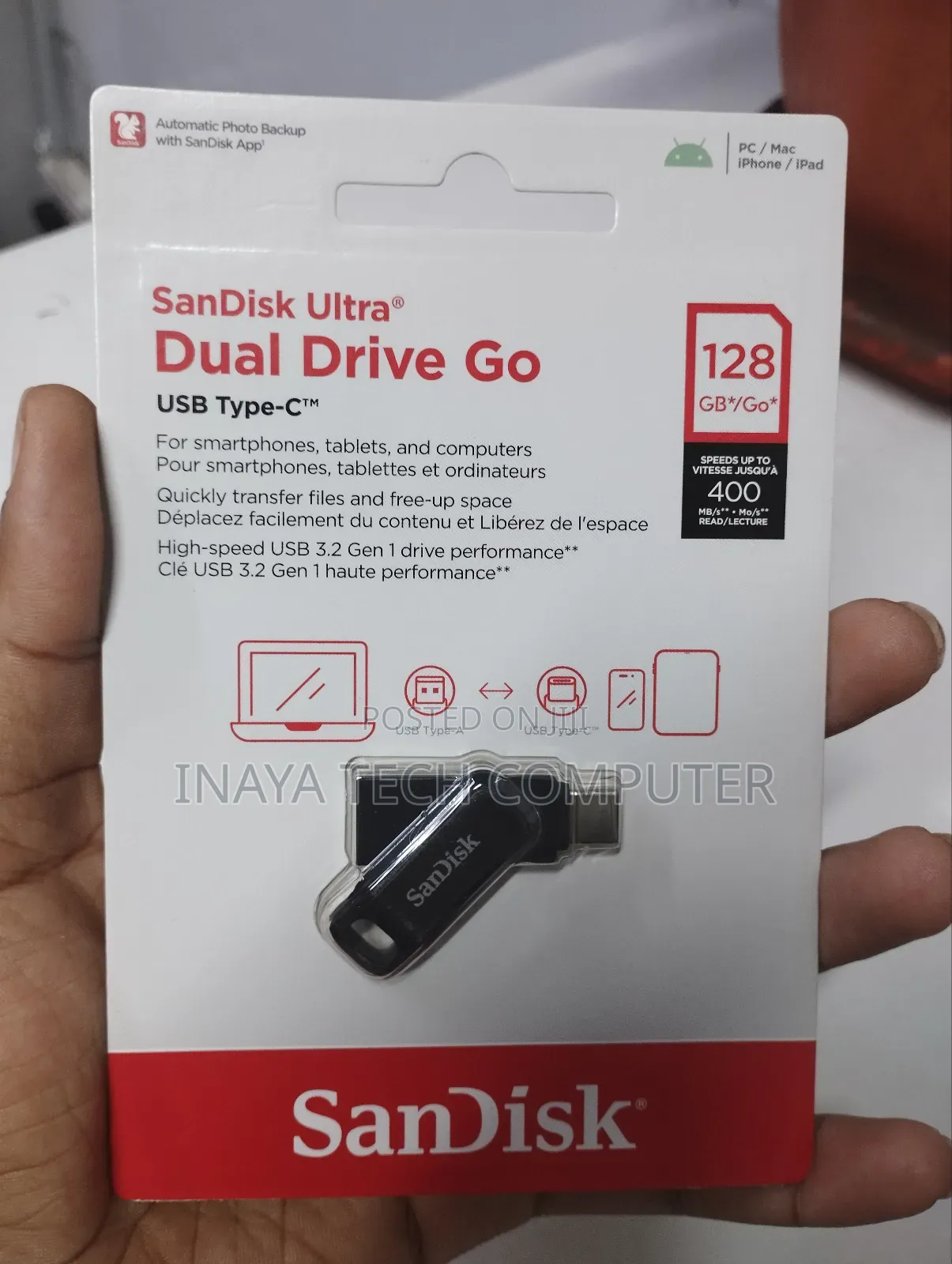 Sandisk 128gb Dual Drive Go Usb Type-C 400mbps Flash Disk