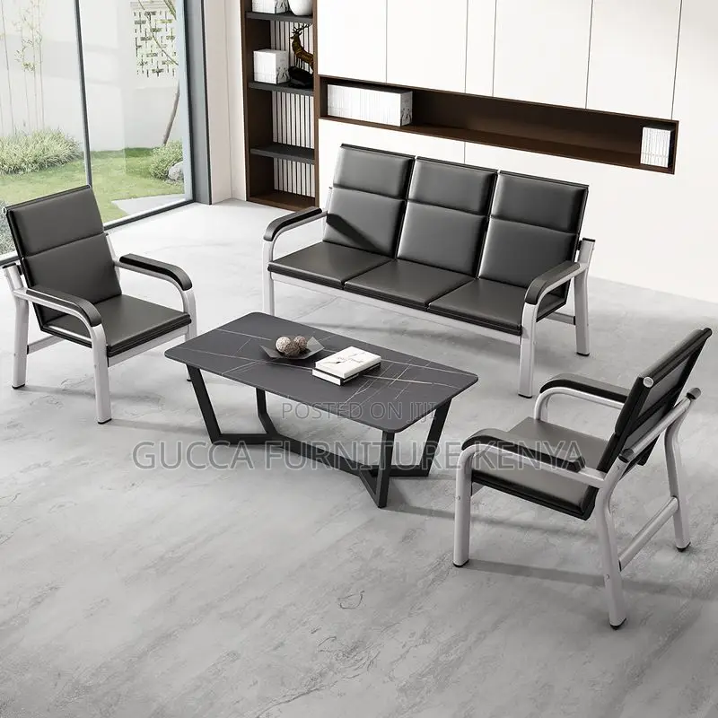 Sofas:5-Seater Transitional Black Metal Reception Sofas