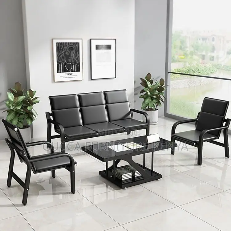 Sofas:5-Seater Transitional Black Metal Reception Sofas