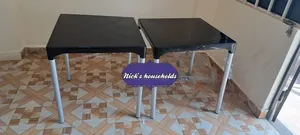 2 Plastic Table, Square Table With Metal Silver Legs Set