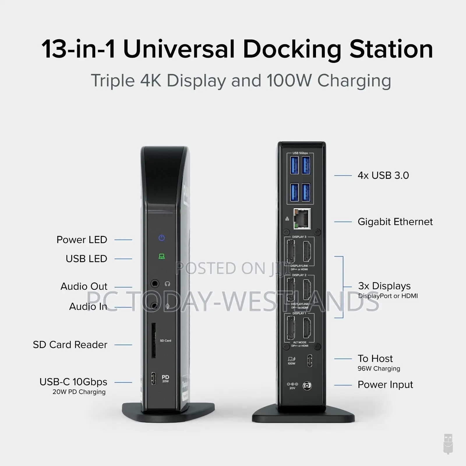 Plugable Usb C Docking Station Triple Monitor 100w Wn/Mac
