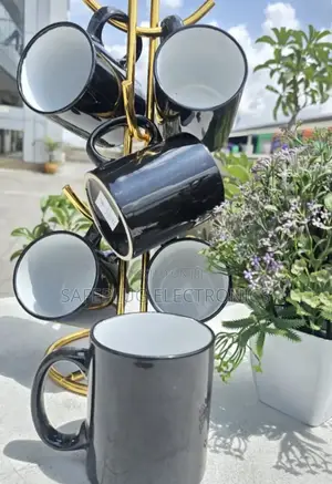 (20258) Ceramic Mugs - Black Exterior Design 6pcs