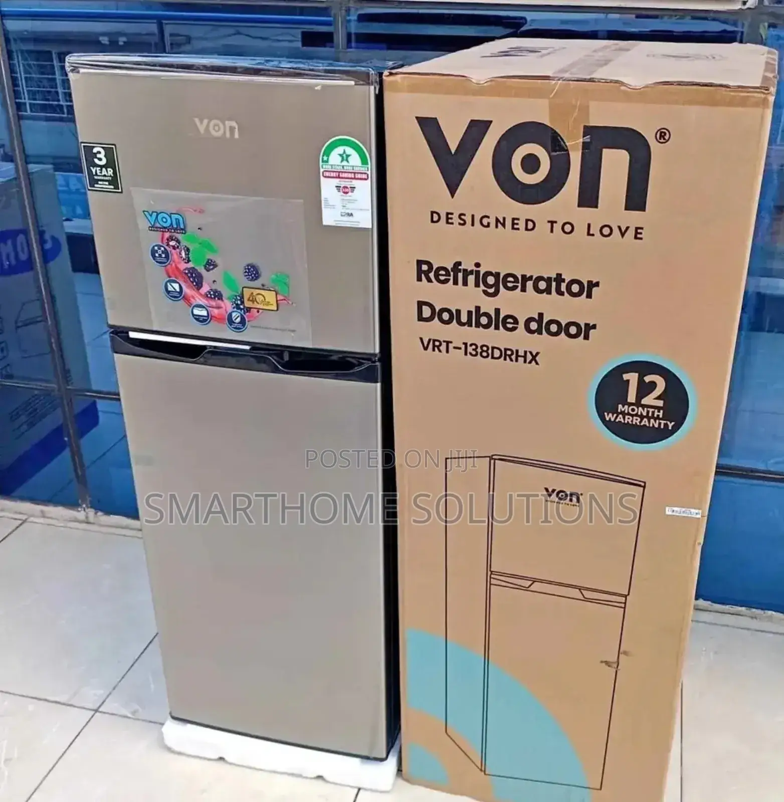 Von 138l Double Door Fridge VRT-138drhx