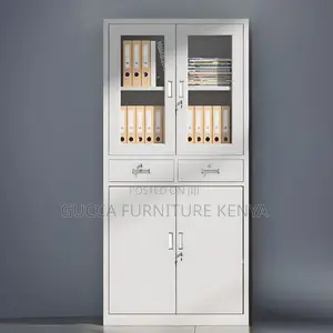 Cabinets: Metallic 2-Door Cabinet With Drawers for Office